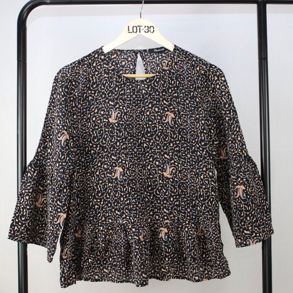 MADEWELL FIESTA PAISLEY 100% SILK BELL SLEEVE TOP - Picture 1 of 8